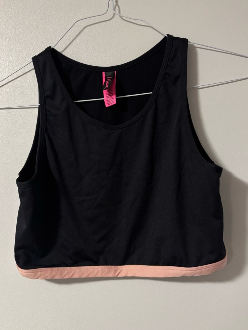 La Senza Black and Pink Crew Neck Sports Bra Crop Top Size XL